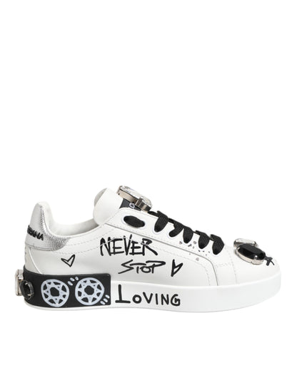 Dolce &amp; Gabbana Weiße Portofino Kristall-Sneakers