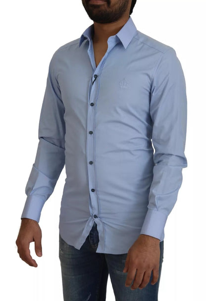 Dolce &amp; Gabbana Hellblaues Slim Fit-Hemd aus Baumwolle