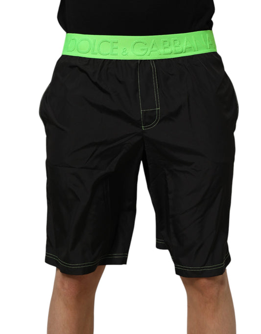 Dolce &amp; Gabbana Schwarz Grün Logo Taillenband Beachwear Kurze Bademode