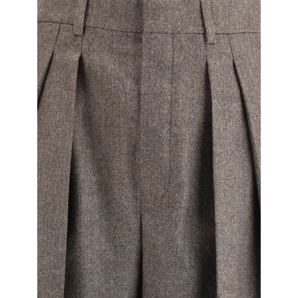 Saint Laurent – ​​Hose mit weitem Bein aus Wolle mit Fischgrätenmuster