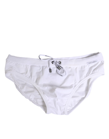 Dolce & Gabbana White Drawstring Men Beachwear Brief Swimwear
