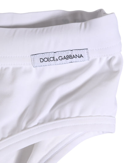 Dolce & Gabbana White Drawstring Men Beachwear Brief Swimwear