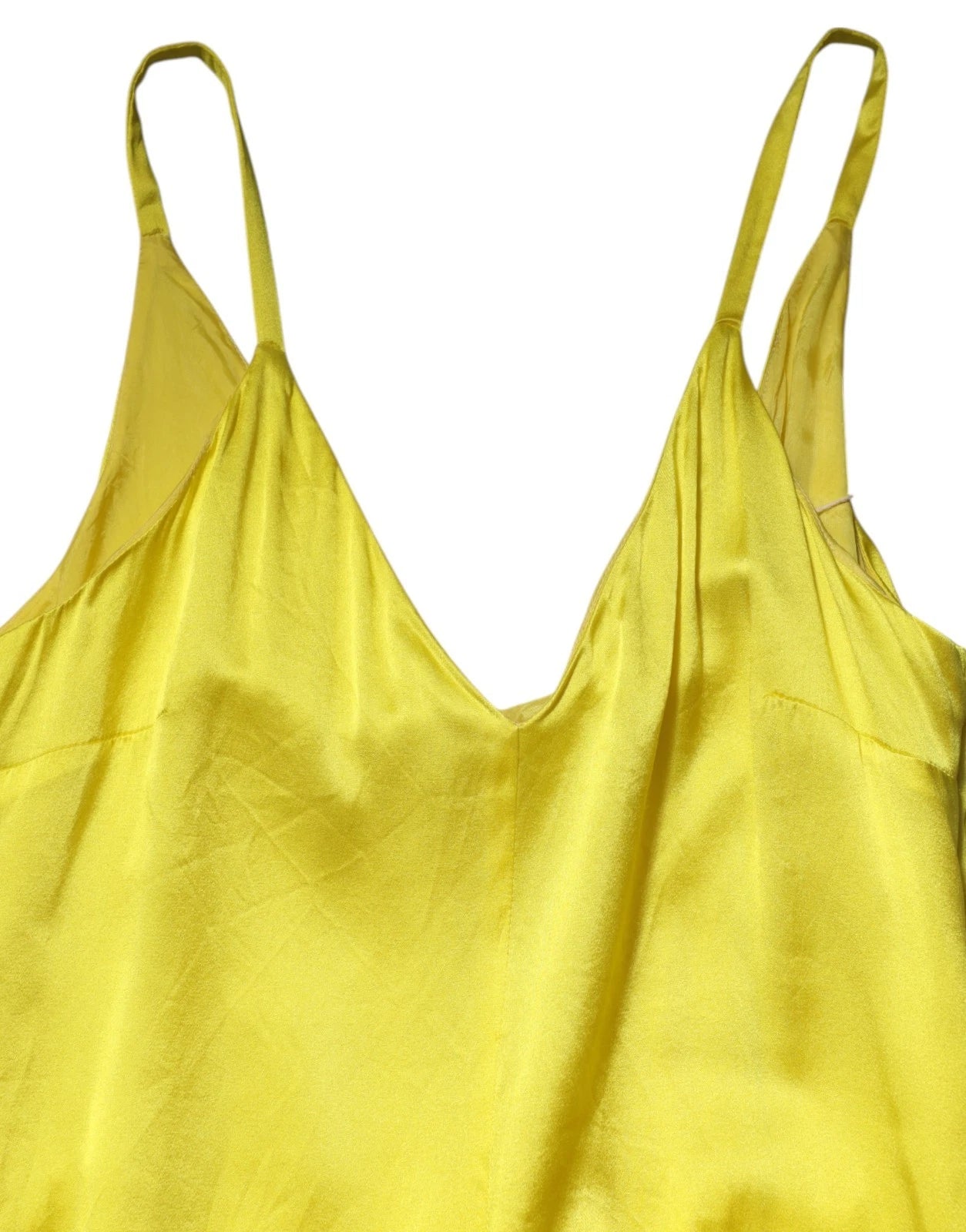 Tonello Gelbes Seidensatin-Maxikleid mit Spaghettiträgern
