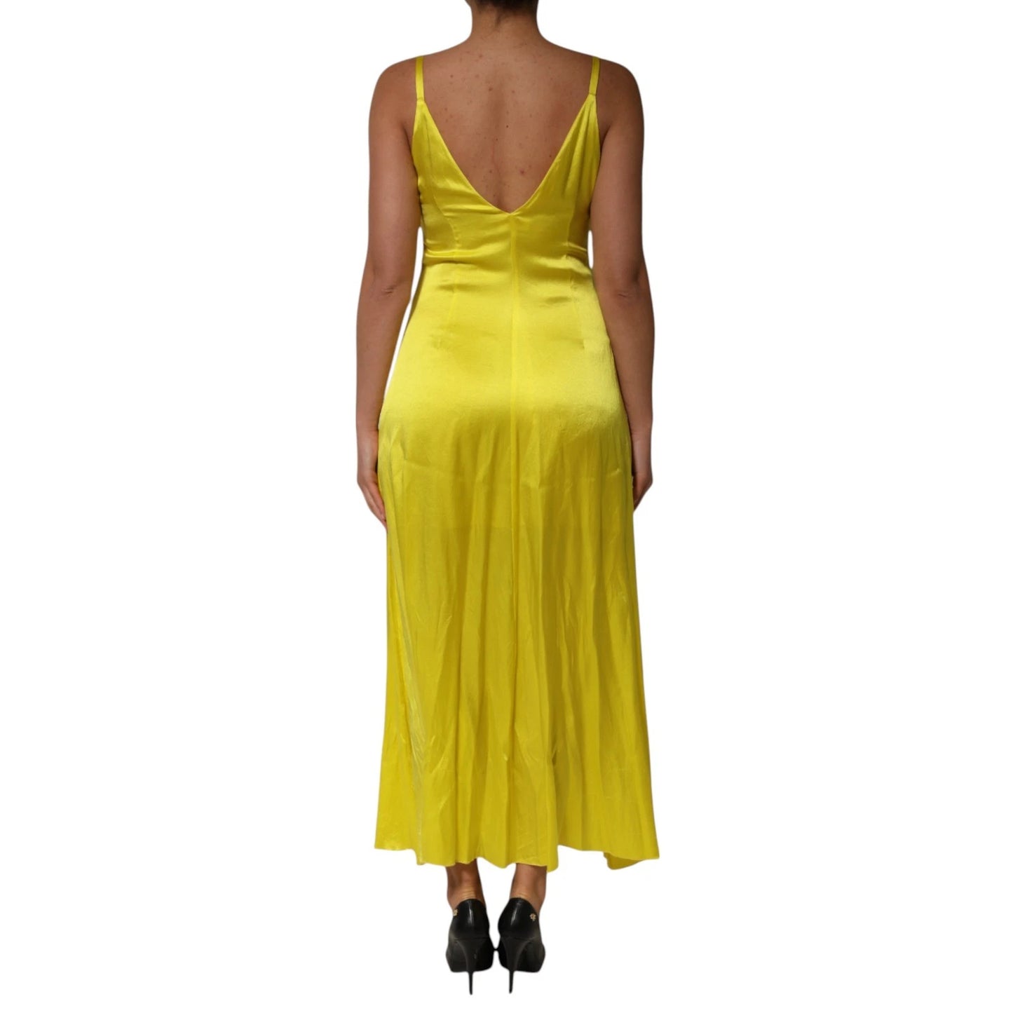 Tonello Gelbes Seidensatin-Maxikleid mit Spaghettiträgern