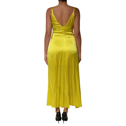 Tonello Gelbes Seidensatin-Maxikleid mit Spaghettiträgern