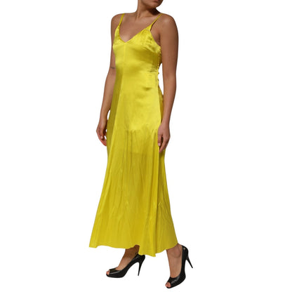 Tonello Gelbes Seidensatin-Maxikleid mit Spaghettiträgern