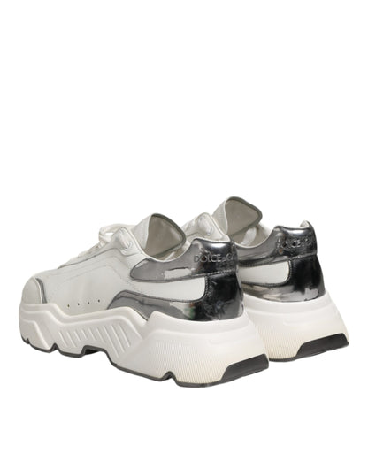 Dolce & Gabbana White Silver DAYMASTER Leather Men Sneakers Shoes