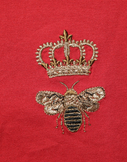 Dolce & Gabbana Red Crown Bee Cotton Short Sleeve T-shirt