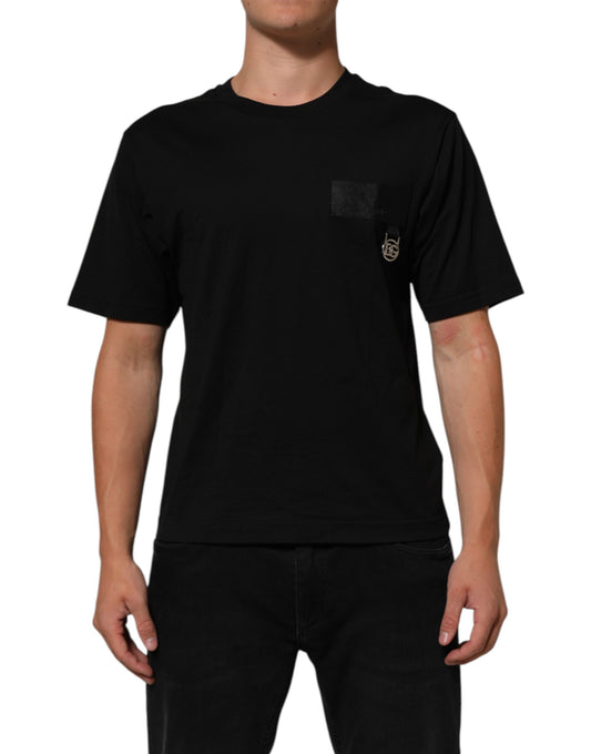 Dolce &amp; Gabbana – Schwarzes Baumwoll-T-Shirt mit Rundhalsausschnitt und Logo-Plakette