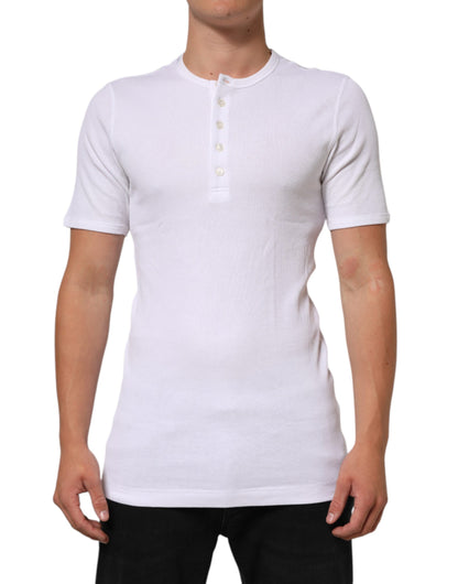 Dolce & Gabbana White Cotton Button Henley Shirt Men  T-shirt