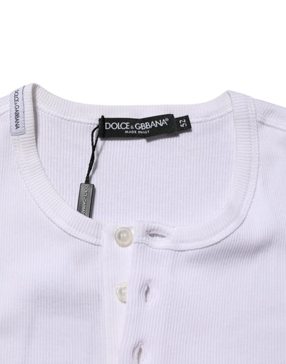 Dolce & Gabbana White Cotton Button Henley Shirt Men  T-shirt