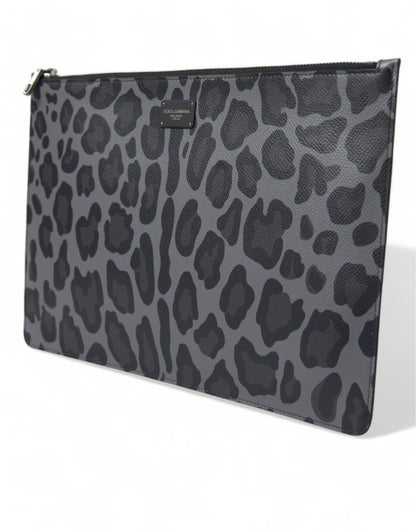 Dolce & Gabbana Multicolor Leopard Jacquard Logo Plaque Document Briefcase Bag