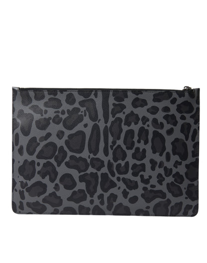 Dolce & Gabbana Multicolor Leopard Jacquard Logo Plaque Document Briefcase Bag