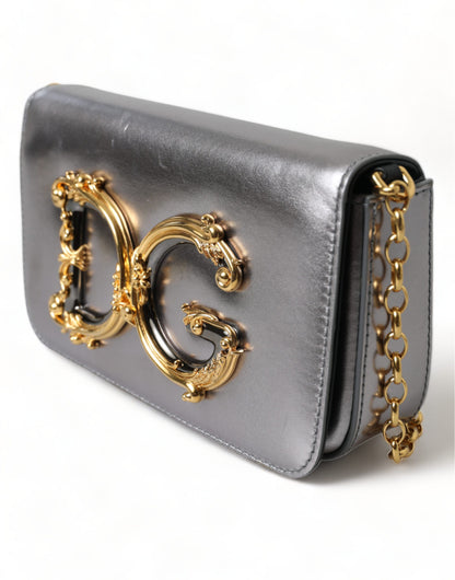Dolce & Gabbana Metallic Silver Nappa Mini DG Girls Shoulder Borse Bag