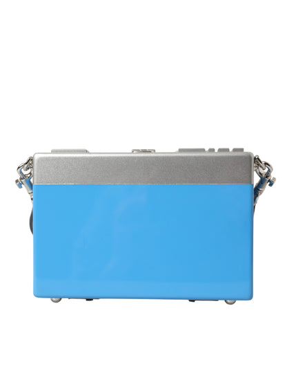 Dolce & Gabbana Blue Silver Wood Walkman Box Clutch Shoulder Borse Bag