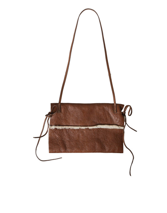 Miu Miu Brown Leather Fur Inner Lining Neck Strap WinterFleece Handwarmer