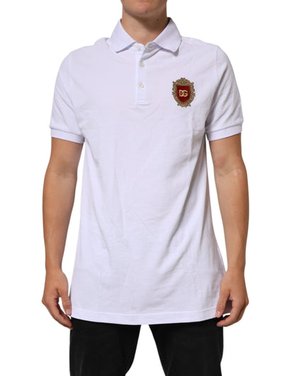 Dolce & Gabbana White Logo Patch Cotton Polo Shirt T-shirt