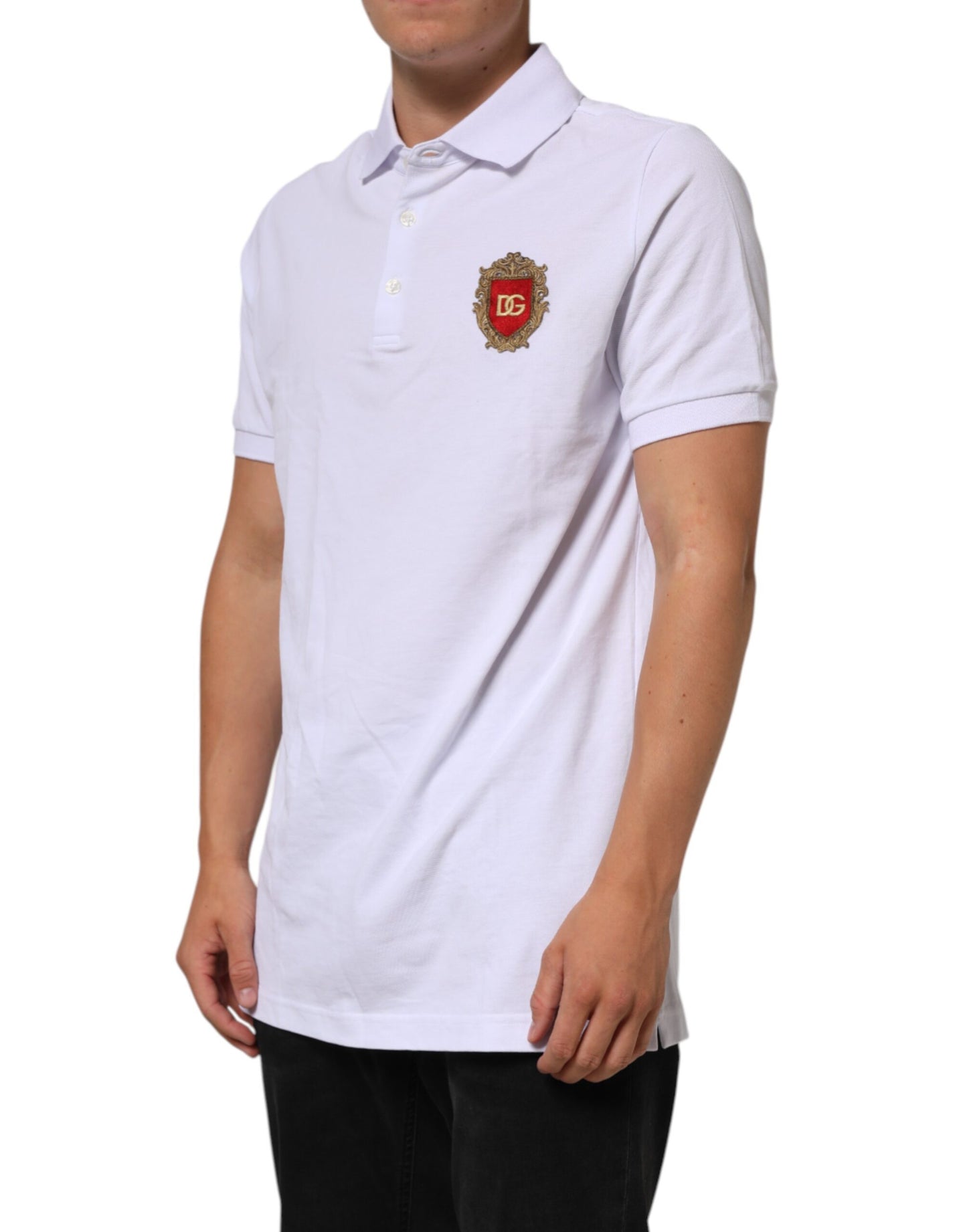 Dolce & Gabbana White Logo Patch Cotton Polo Shirt T-shirt