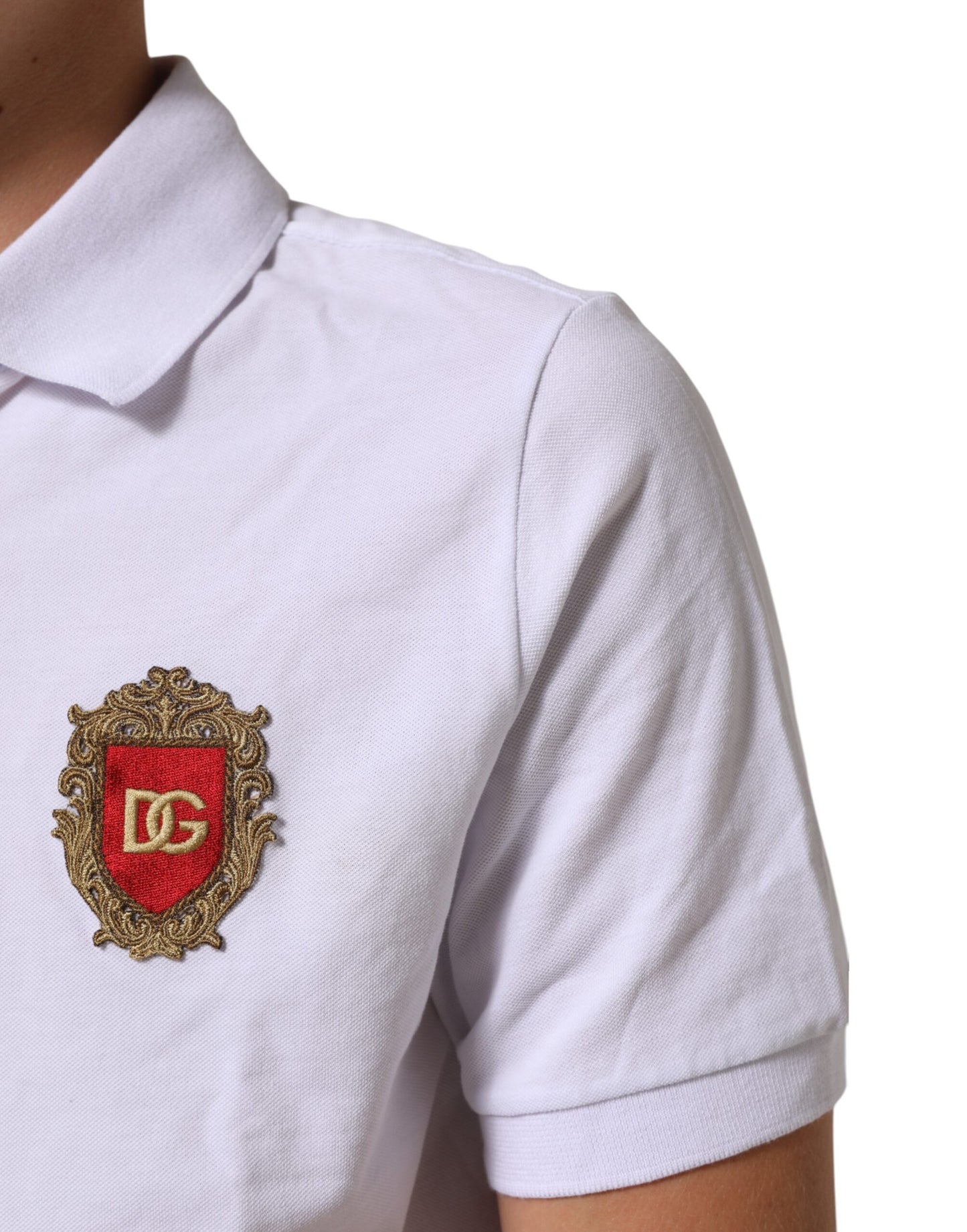 Dolce & Gabbana White Logo Patch Cotton Polo Shirt T-shirt