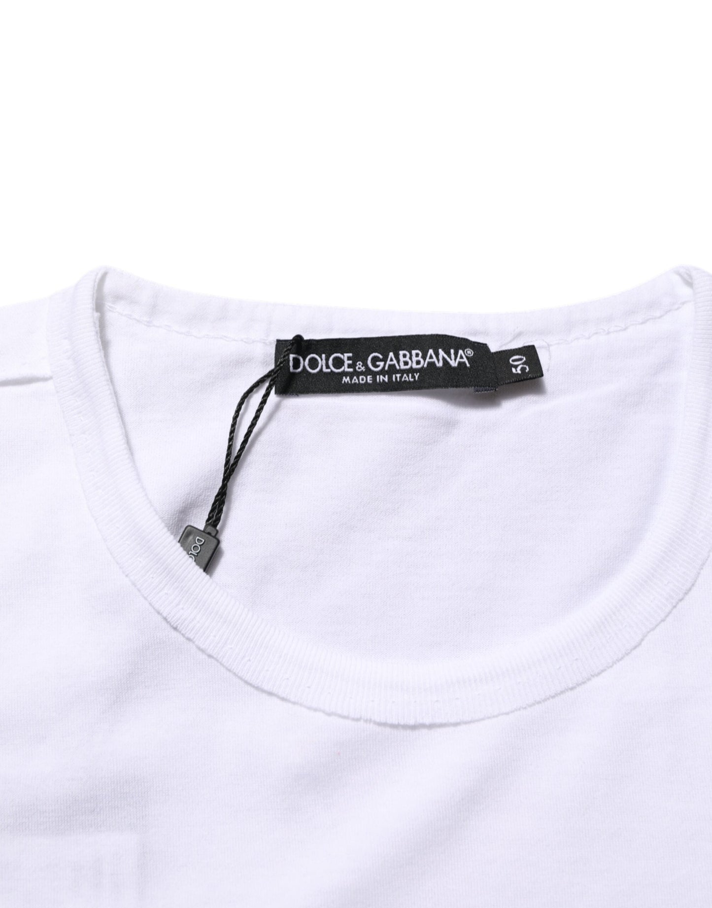 Dolce & Gabbana White Crown Print Cotton Crew Neck T-shirt