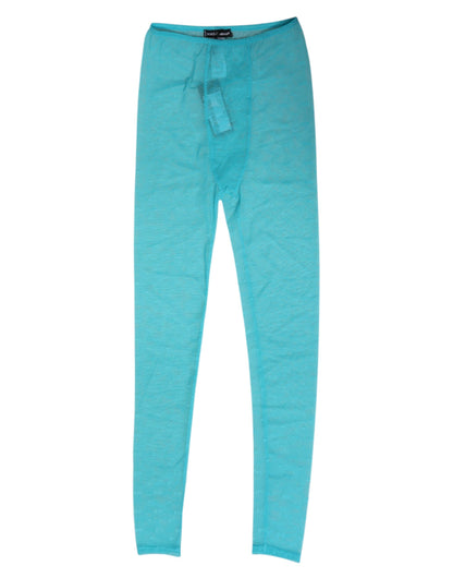 Dolce & Gabbana Light Blue Nylon Logo Lace Leggings Pants Underwear