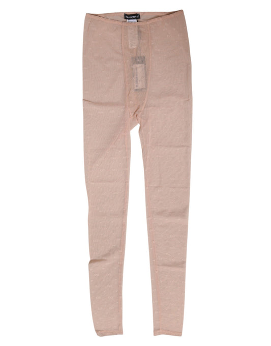 Dolce & Gabbana Beige Nylon Logo Lace Leggings Pants Underwear