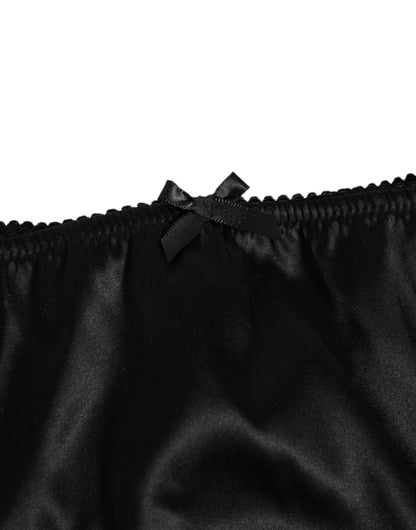 Dolce & Gabbana Black Silk Floral Lace Mid Waist Panty Underwear