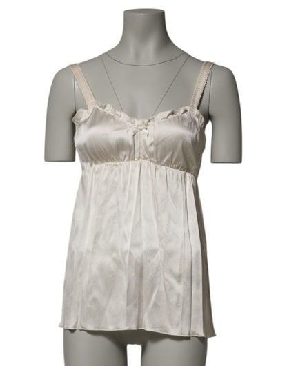Dolce & Gabbana Ivory Satin Lace Tank Lingerie Top Underwear