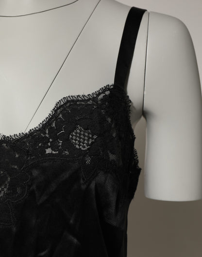 Dolce & Gabbana Black Silk Floral Lace Tank Lingerie Top Underwear