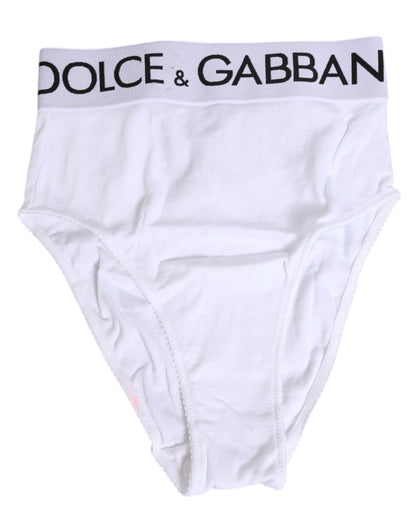 Dolce & Gabbana White Cotton Stretch High Waist Panty Underwear