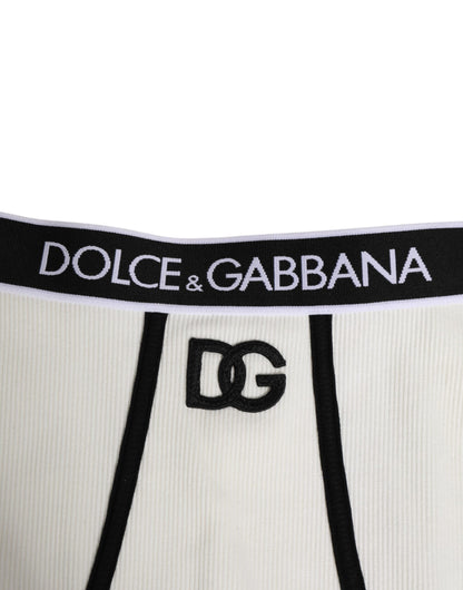 Dolce & Gabbana White Cotton Stretch High Waist Culotte Underwear