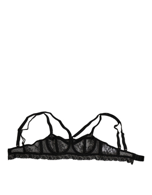 Dolce &amp; Gabbana – Balconcino-BH aus Nylon mit Blumenspitze in Schwarz