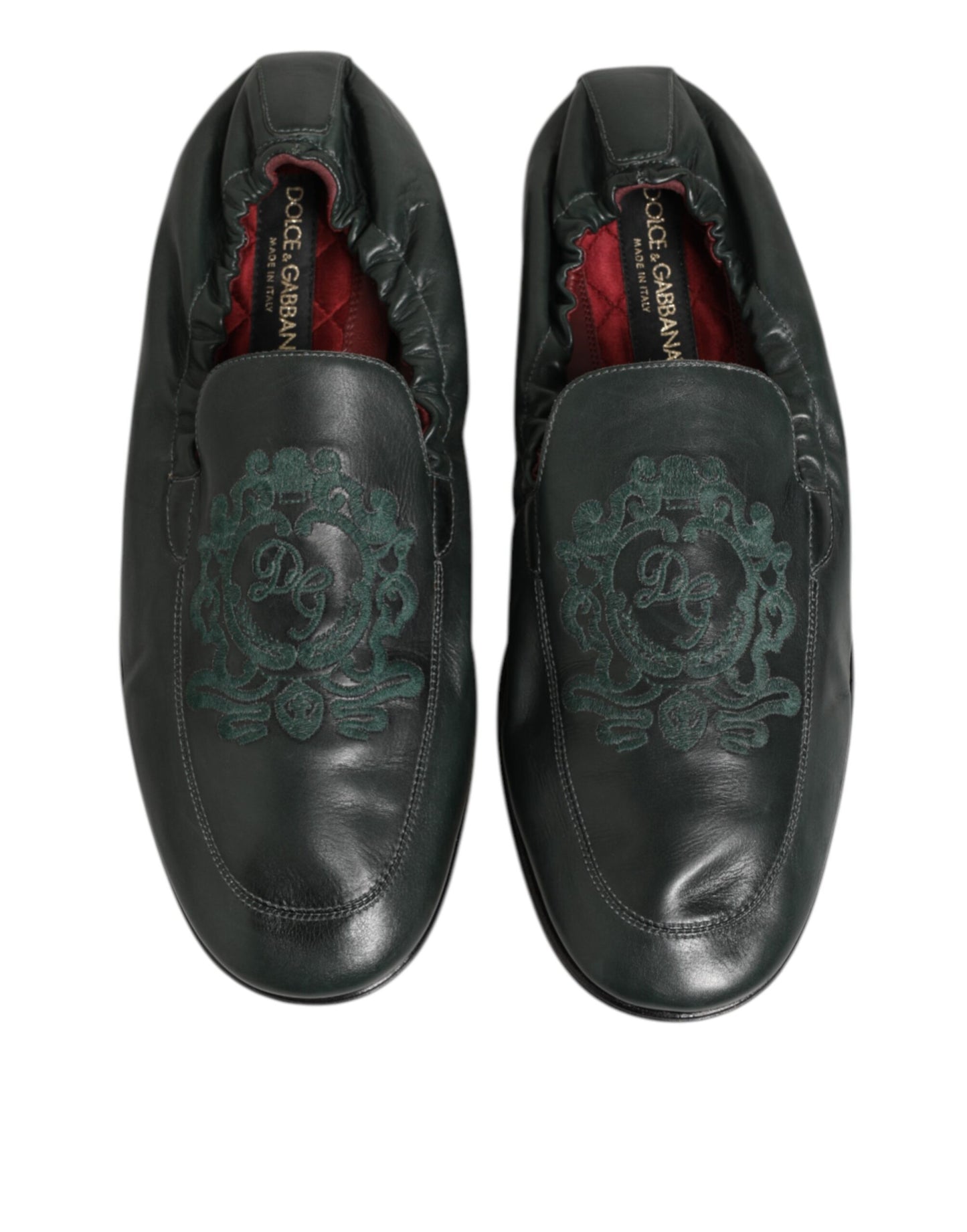 Dolce & Gabbana Green Leather Slip On Men Flat Loafers Shoes