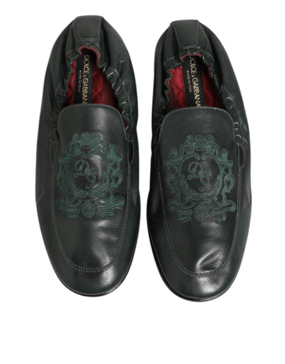 Dolce & Gabbana Green Leather Slip On Men Flat Loafers Shoes