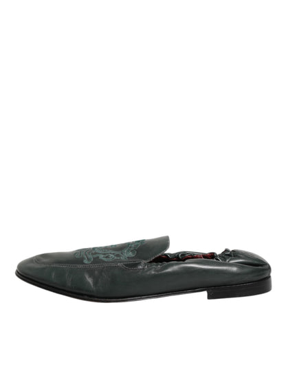 Dolce & Gabbana Green Leather Slip On Men Flat Loafers Shoes