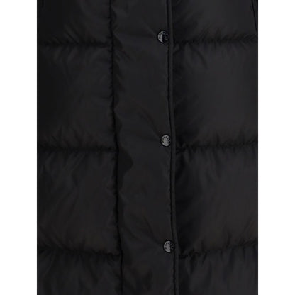 Moncler The long Down Jacket with hood and wool trims