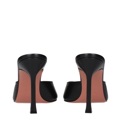 Amina Muaddi Black Leather Stiletto Heels Sandals