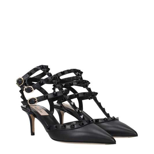 Valentino Garavani Black Leather Mid Heel Pumps