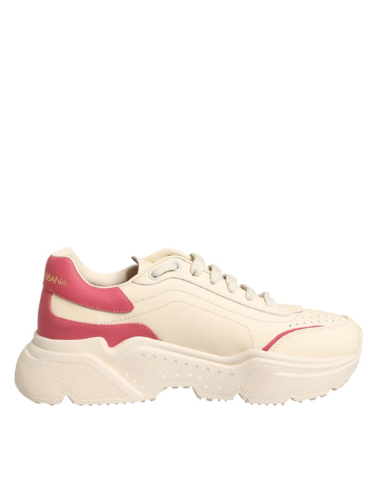 Dolce & Gabbana White Pink Leather Daymaster Sneakers Shoes
