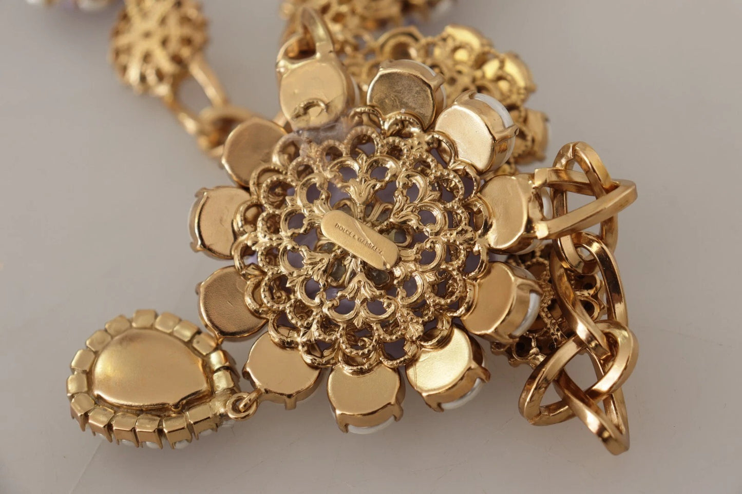 Dolce & Gabbana Gold Tone Floral Crystals Purple Embellished
