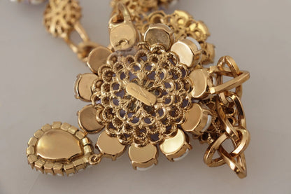 Dolce & Gabbana Gold Tone Floral Crystals Purple Embellished