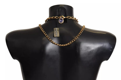 Dolce & Gabbana Gold Tone Floral Crystals Purple Embellished