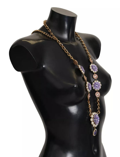 Dolce & Gabbana Gold Tone Floral Crystals Purple Embellished