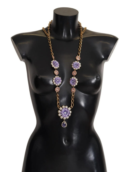 Dolce & Gabbana Gold Tone Floral Crystals Purple Embellished