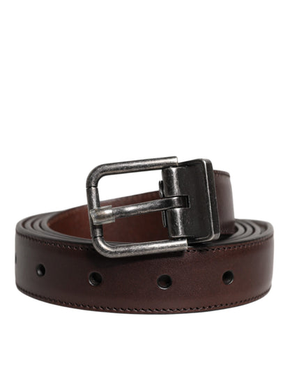 Dolce & Gabbana Dark Brown Leather Antique Silver Buckle Belt