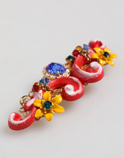 Dolce & Gabbana Multicolor Spring CARRETTO Gold Brass Crystal Hair Clip