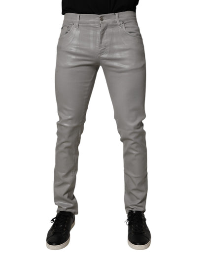 Dolce & Gabbana Gray Slim Fit Denim Cotton Metal Logo Jeans