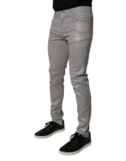Dolce & Gabbana Gray Slim Fit Denim Cotton Metal Logo Jeans