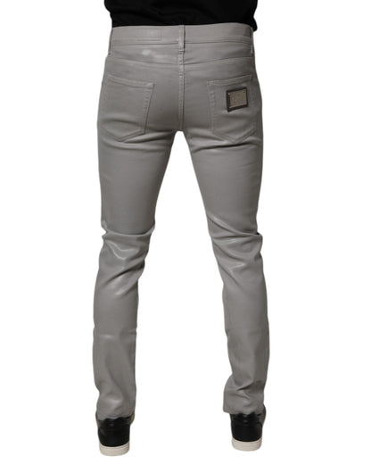 Dolce & Gabbana Gray Slim Fit Denim Cotton Metal Logo Jeans