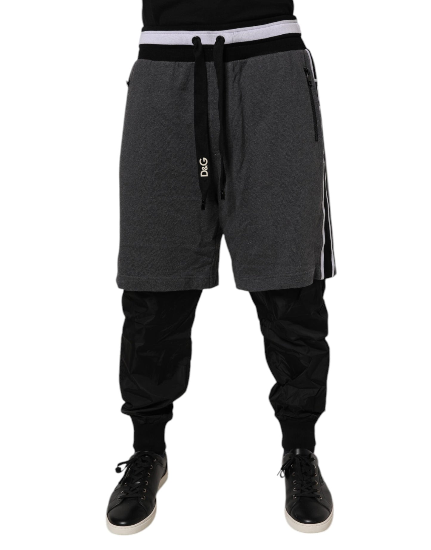 Dolce & Gabbana Black Gray Cotton Layered Sweatpants Pants